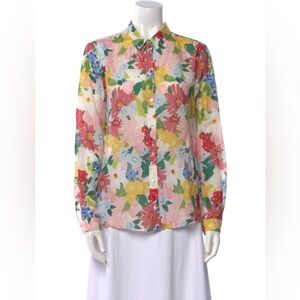 Sezane Floral Silk Cotton Blouse NWT Button Front Paris Top Size 36/US 4